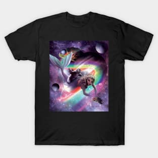 Space Sloth Riding Mermaid - Tacos And Rainbow T-Shirt